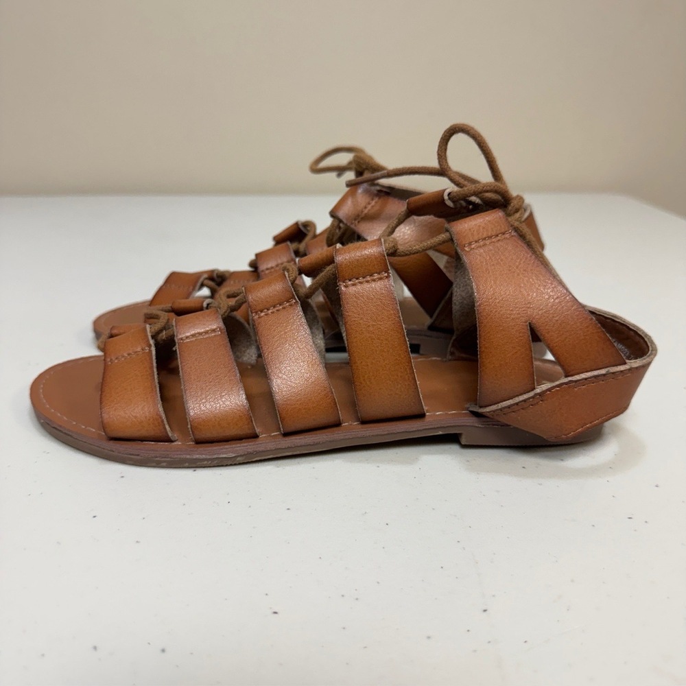 Gladiator Brown Sandals Womens 7 Vegan Leather Laceup OpenToe Boho Summer Summer - Picture 6 of 10